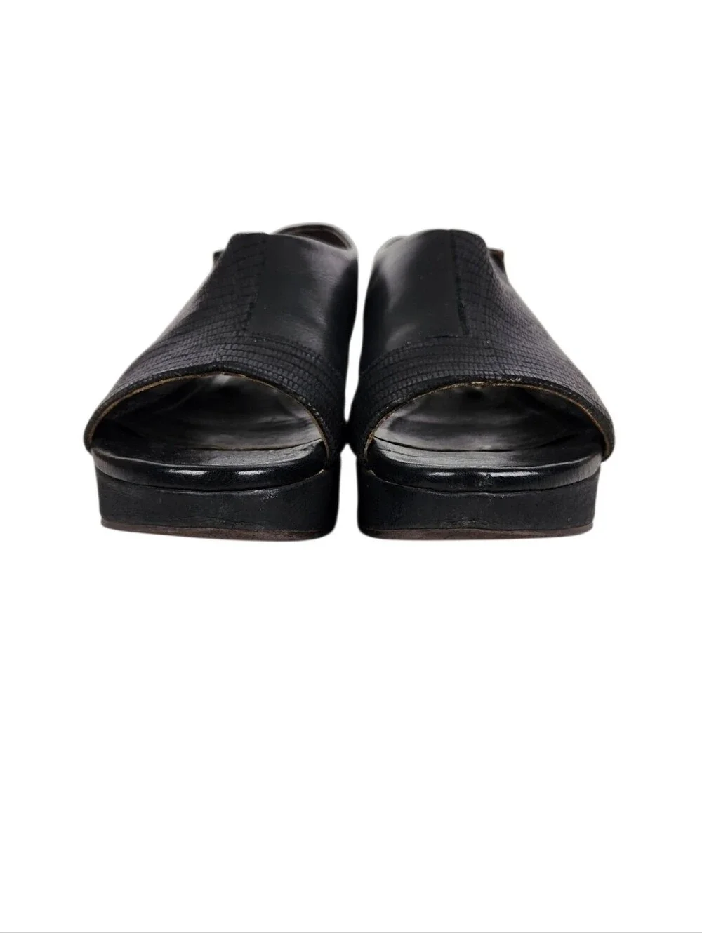 Coclico Black Leather Snakeskin Emboss Slingback Platform Sandal Womens Size 8.5